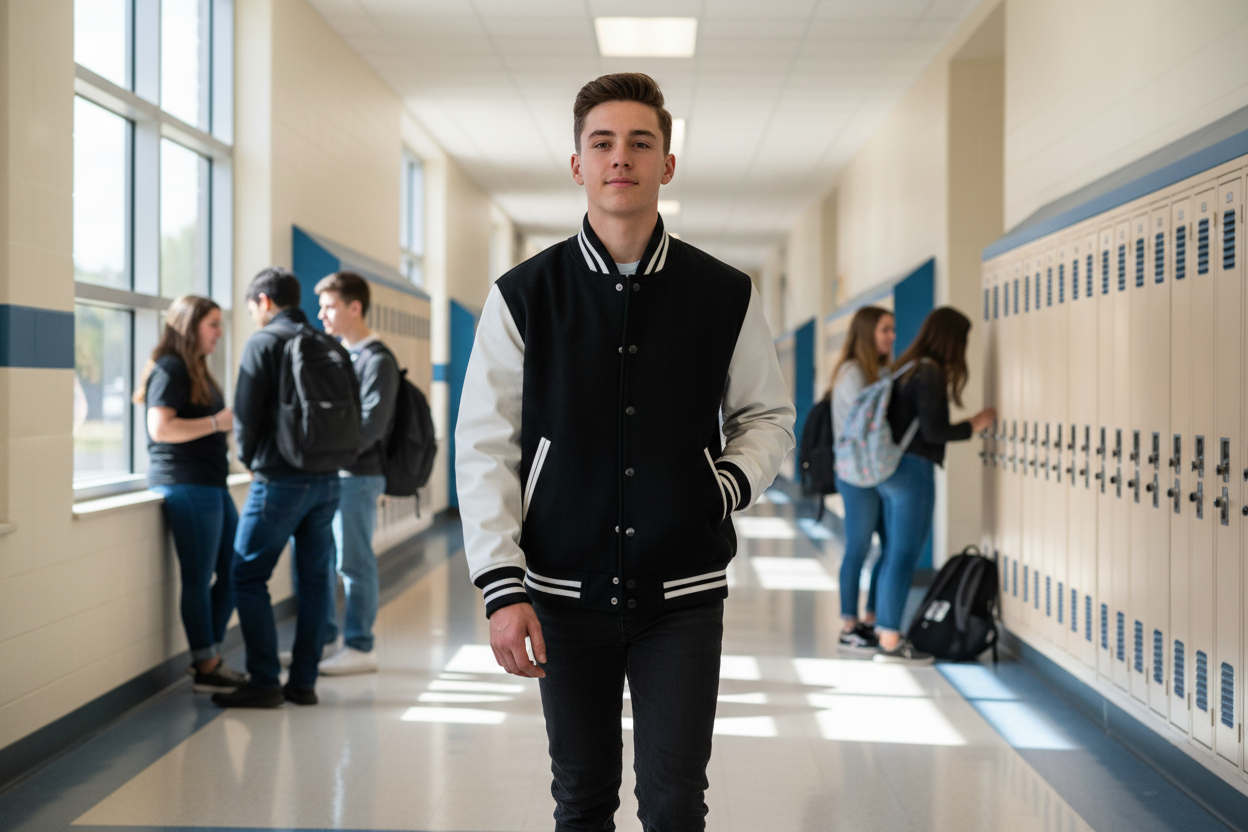 Classic Black Wool/ White Leather Jacket